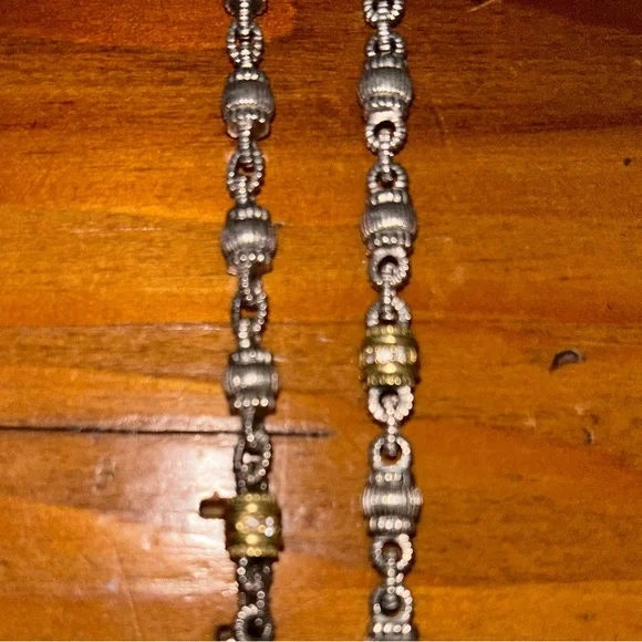 Judith Ripka Sterling Silver Barrel Chain with 18k Gold and Diamond Accents